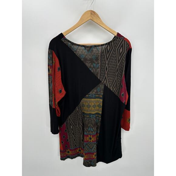 Parsley & Sage Tunic Women 1X Black Artsy Unique Rayon Stretch 3/4 Sleeve Boho - Picture 2 of 8